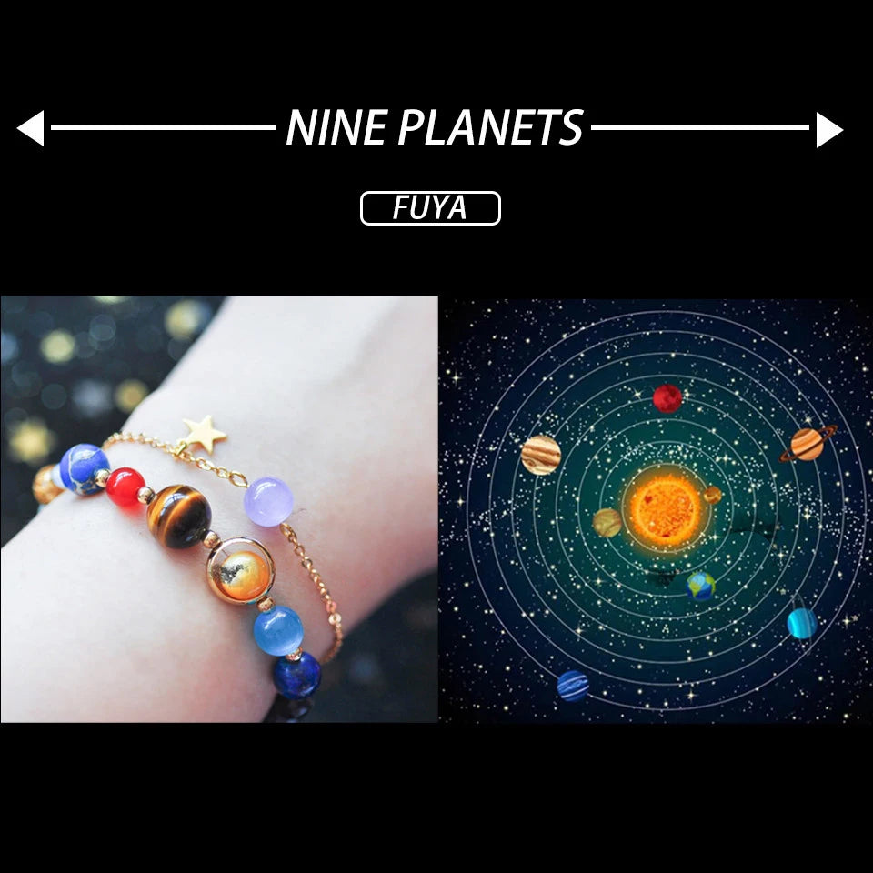 🌌 Bracelet Galaxie – 8 Planètes du Système Solaire & Étoile Gardienne