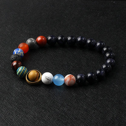 🌌 Bracelet Galaxie – 8 Planètes du Système Solaire & Étoile Gardienne