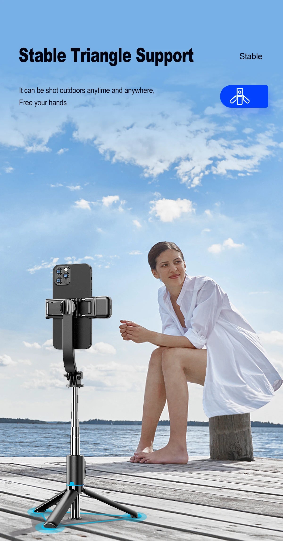 Trépied C01s Selfie Stick avec lumière de remplissage, monopode détachable de support de téléphone, télécommande Bluetooth sans fil pour Huawei iPhone Android