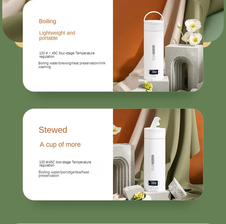 Bouilloire électrique de voyage 500ML Eau à ébullition rapide Chauffe-lait portable pour bébé Bouilloire thermo en acier inoxydable 304