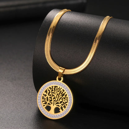 Collier LIKGREAT Arbre de Vie Celtique – Acier Inoxydable & Zircon, Style Vintage Unisexe