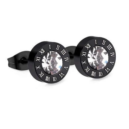 LUXUSTEEL Boucles d'oreilles en cristal acrylique en acier inoxydable pour femmes Hommes Punk Roman Number Clear Black CZ Bling Bijoux d'oreille de mode