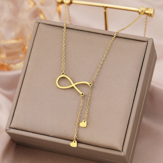Colliers en acier inoxydable Infinity Symbol Tassel Sweet Heart Pendentifs Chaînes Mode Choker Collier pour femmes