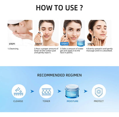 Crème en gel à l'acide hyaluronique Hydratant pour le visage hydratant pour hydrater et lisser la peau extra-sèche Nourrir améliorer le grains de peau