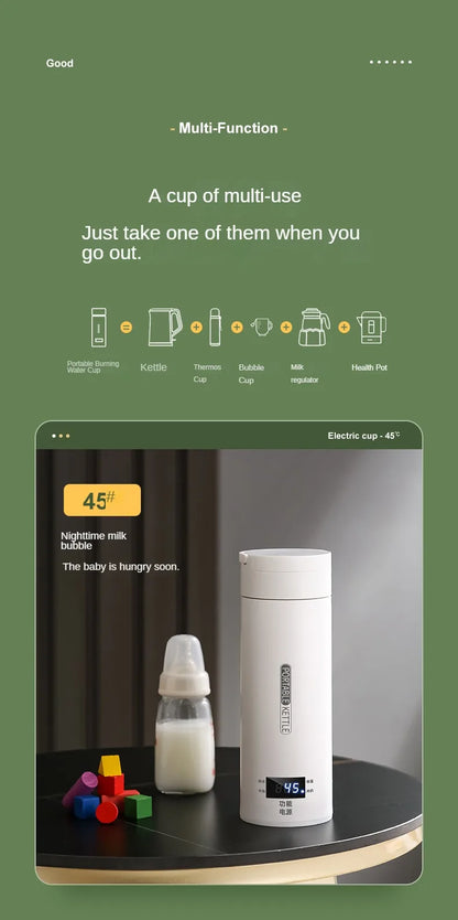 Bouilloire électrique de voyage 500ML Eau à ébullition rapide Chauffe-lait portable pour bébé Bouilloire thermo en acier inoxydable 304