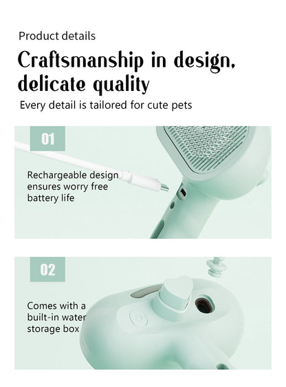 Peigne Vapeur Massant pour Chiens et Chats – Tête Ronde Sécurisée, Dents Souples & Spray Hydratant | Brosse Universelle Anti-Noeuds