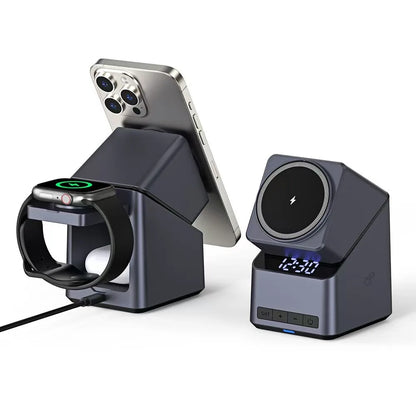 Chargeur Sans Fil Magnétique 4 En 1 One-Touch Rotation À 360° Et Affichage De L’Horloge Numérique, Station De Charge Rapide Pour iPhone iWatch AirPods