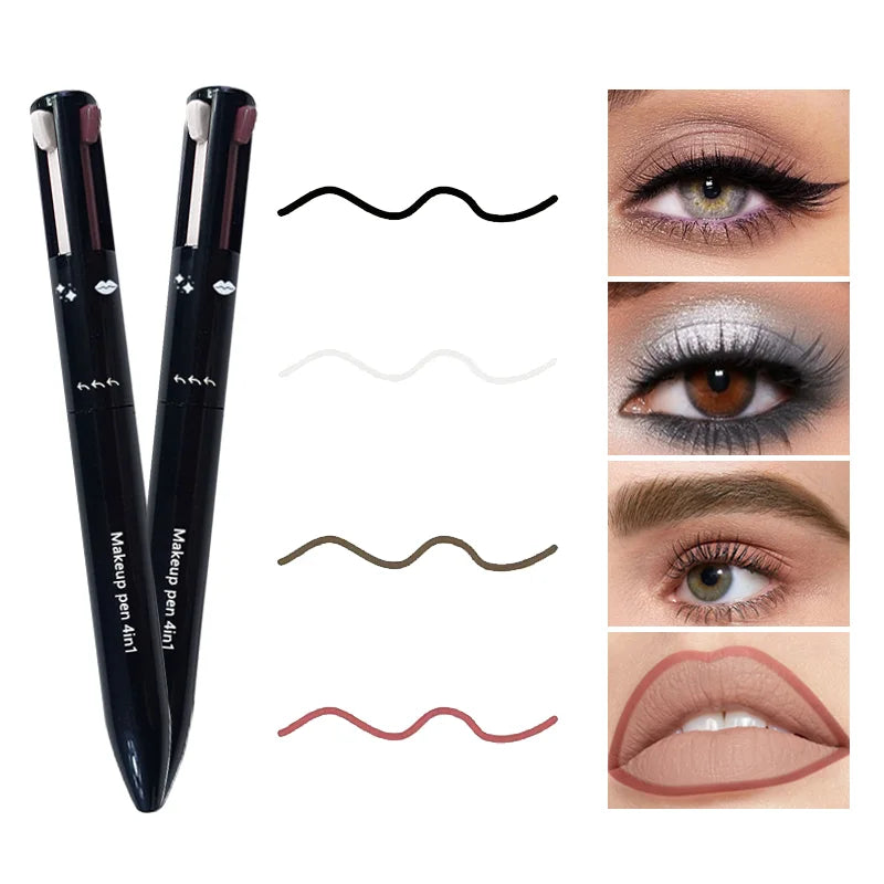 Ensemble de 4 couleurs de crayon à lèvres, d’eye-liner et de crayon à sourcils multifonctions 4-en-1