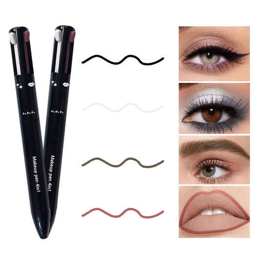 Ensemble de 4 couleurs de crayon à lèvres, d’eye-liner et de crayon à sourcils multifonctions 4-en-1