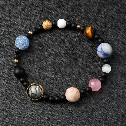 🌌 Bracelet Galaxie – 8 Planètes du Système Solaire & Étoile Gardienne
