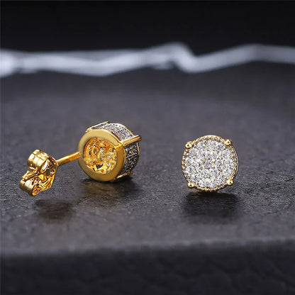 Huitan Fancy Round Shaped Stud Earrings Paved Shiny CZ Stone Silver Color/Gold Everyday Fashion Versatile Women’s Ear Jewelry