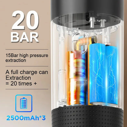 WiReless Machine à café expresso portable électrique pour voiture et maison Machine à café de camping 3-en-1 Capsule Powder Machine à café de voyage