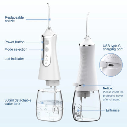 Dental Oral Irrigator Water Wire Teeth Wire Pick Mouth Washing Machine 5 Nozzles 3 USB Modes Rechargeable 300ml Tank