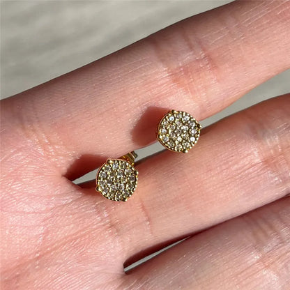 Huitan Fancy Round Shaped Stud Earrings Paved Shiny CZ Stone Silver Color/Gold Everyday Fashion Versatile Women’s Ear Jewelry