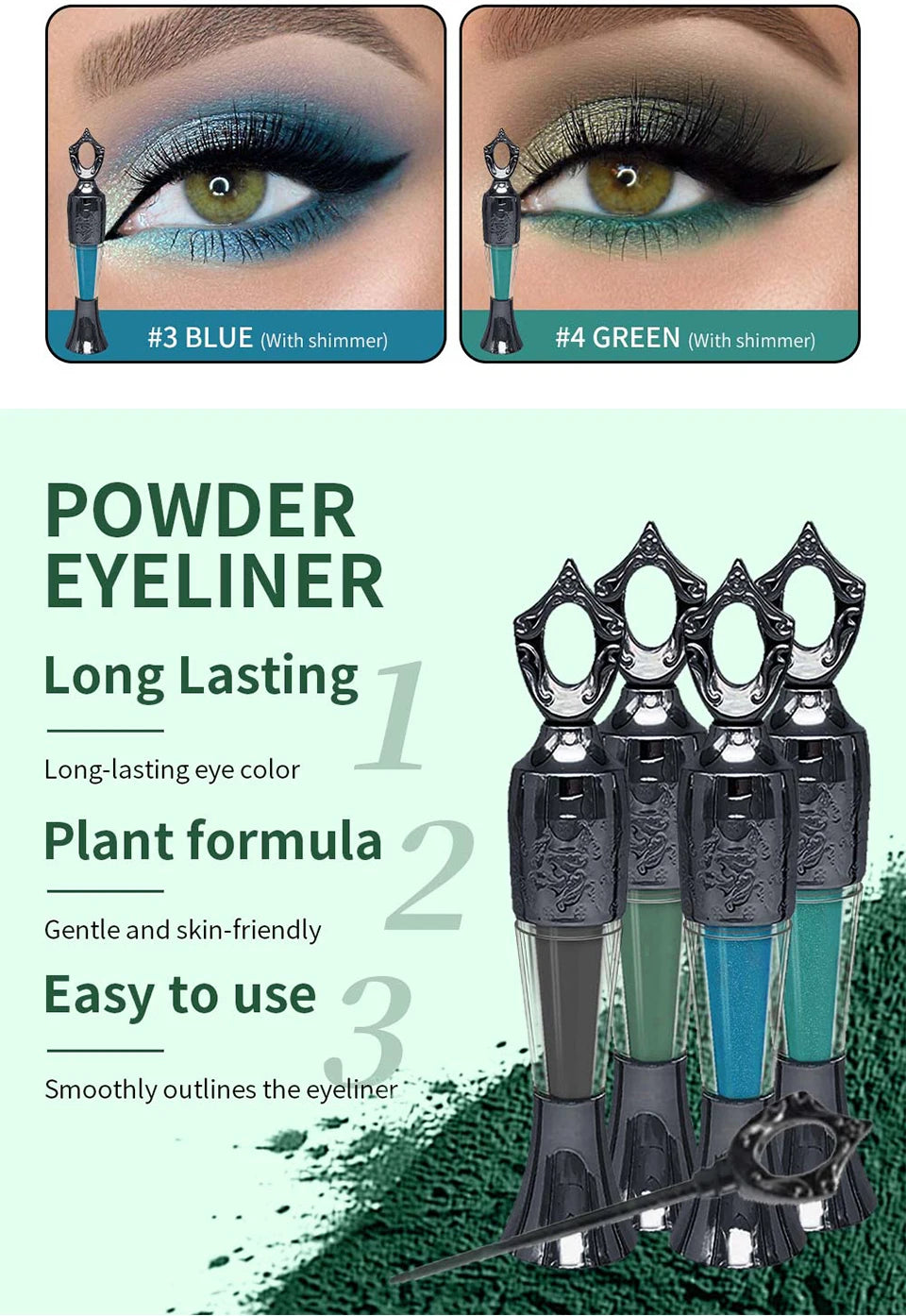 4Colors Etro Bottle Powder Eyeliner Mineral Powder Eye Liner Stick Imperméable Longue Durée Noir Kohl.