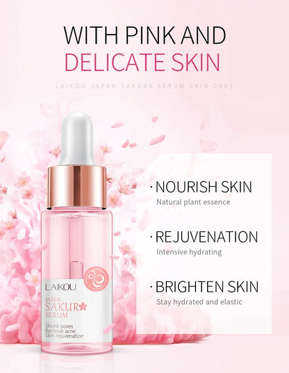 LAIKOU Sakura Face Essence Sérum anti-rides Rétrécir les pores Anti-âge Hydratant Soins de la peau sèche 17ml