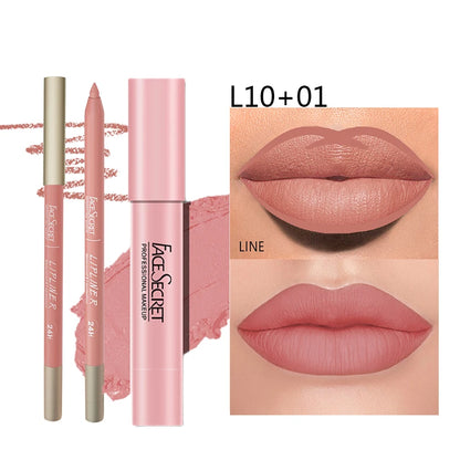 Ensemble crayon à lèvres et rouge à lèvres mat, imperméable à l'eau, maquillage à lèvres longue durée, rendu de couleur mate douce, cosmétiques de maquillage pour femmes