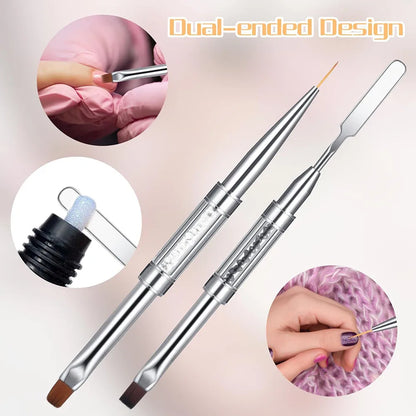 Double-extrémité Hard Nail Art Brush Builder Gel Strass Handle French Tip for Manicure Design Polish Gel Liner Professional Pen