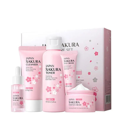 Sakura Lot de 5/3 soins pour le visage, sérum, tonique, nettoyant pour le visage, crème solaire, pour les yeux, coffret cadeau