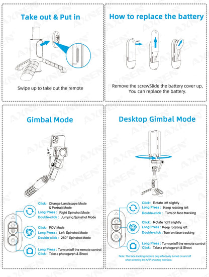 Rotation à 360° suivant le mode de prise de vue Stabilisateur de cardan Selfie Stick Trépied pour iPhone.