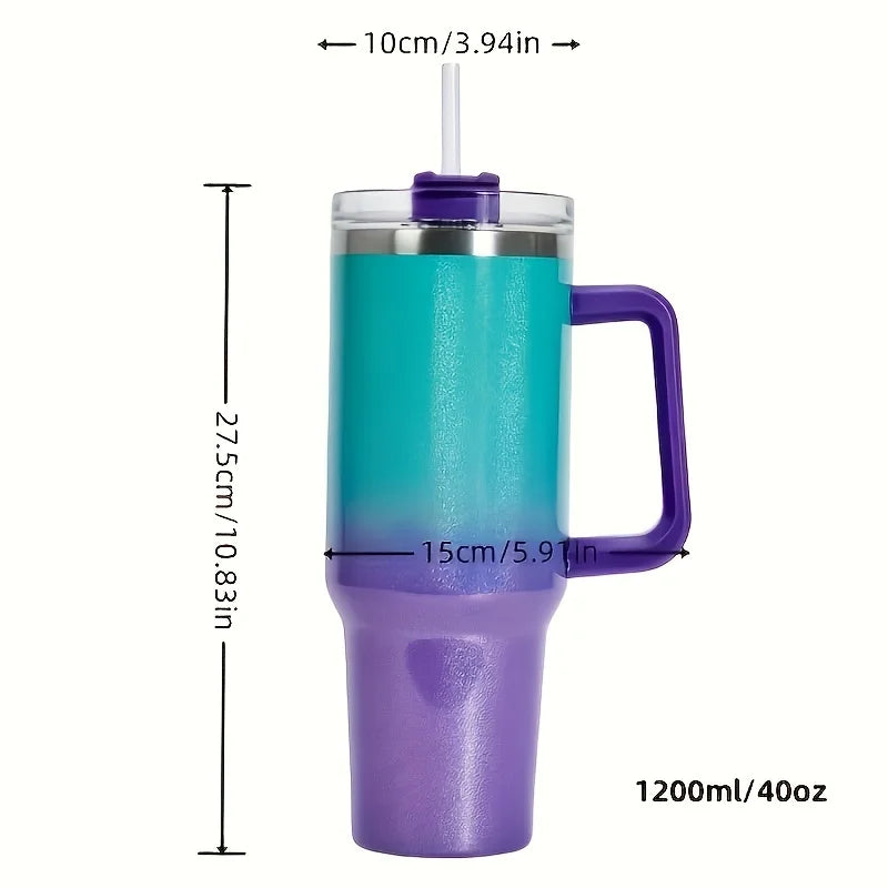 Tasse thermos en acier inoxydable de 40 oz avec couvercle à poignée et tasse de voyage en peinture arc-en-ciel isolée pour boissons chaudes et froides à l'extérieur
