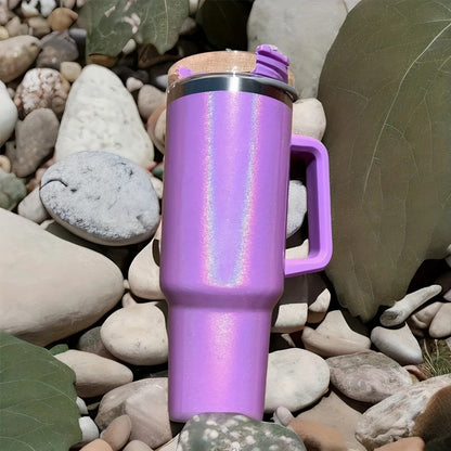 Tasse thermos en acier inoxydable de 40 oz avec couvercle à poignée et tasse de voyage en peinture arc-en-ciel isolée pour boissons chaudes et froides à l'extérieur