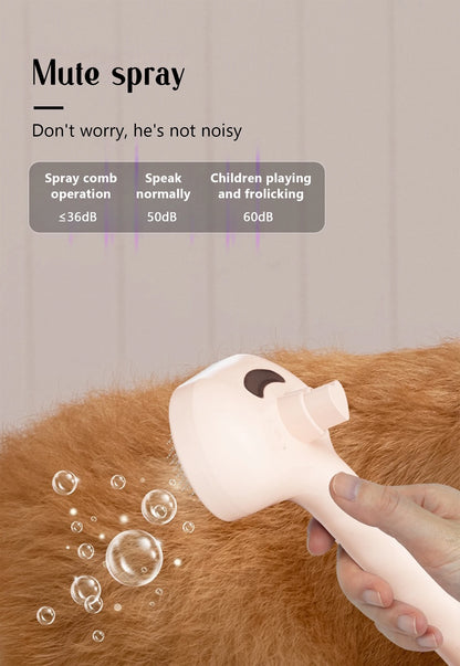 Peigne Vapeur Massant pour Chiens et Chats – Tête Ronde Sécurisée, Dents Souples & Spray Hydratant | Brosse Universelle Anti-Noeuds