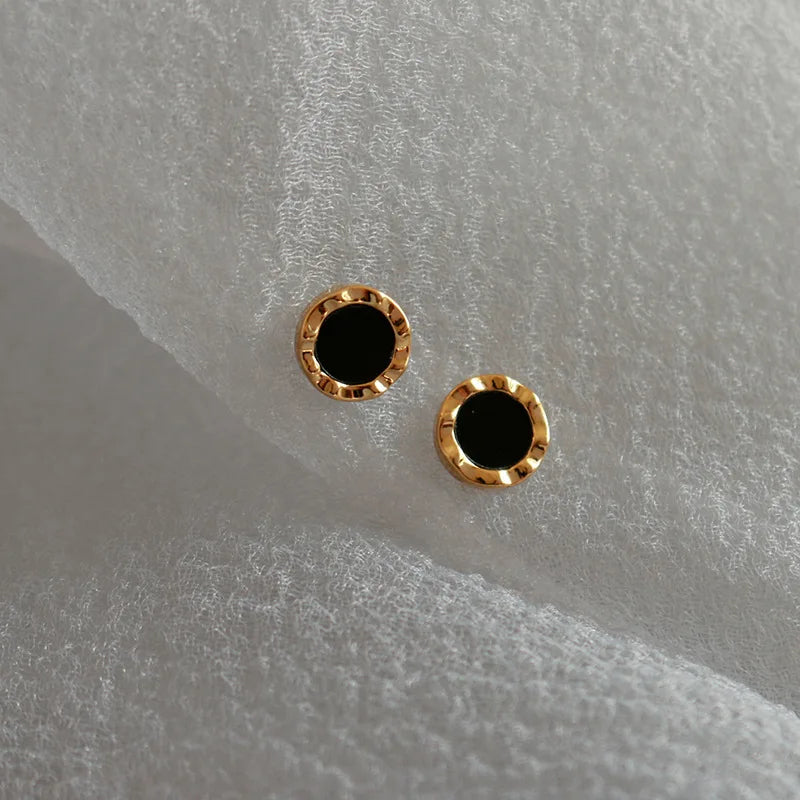 Classic Black Round Small Stud Earrings for Women Golden Color Simple Geometry Girls Trendy Earrings Punk Jewelry Gift