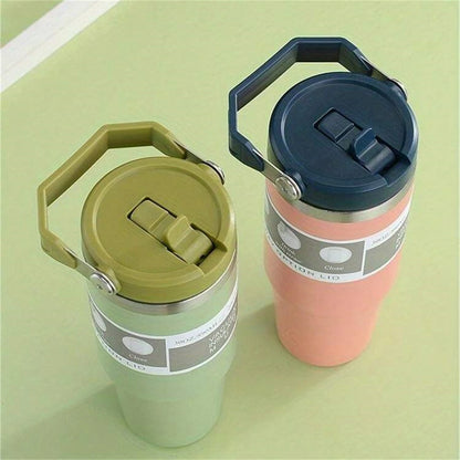1pc Vacuum Tumbler with Lid Stainless Steel Portable Water Bottle with Dazzling Handle Insulated Tumbler Tote Handle 20/30OZ