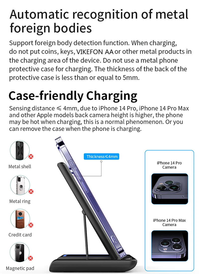 Chargeur sans fil 3 en 1 LED Light Support de téléphone pour iPhone 15 14 13 12 iWatch 8 7 6 AirPods Station de charge rapide pliable