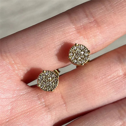 Huitan Fancy Round Shaped Stud Earrings Paved Shiny CZ Stone Silver Color/Gold Everyday Fashion Versatile Women’s Ear Jewelry