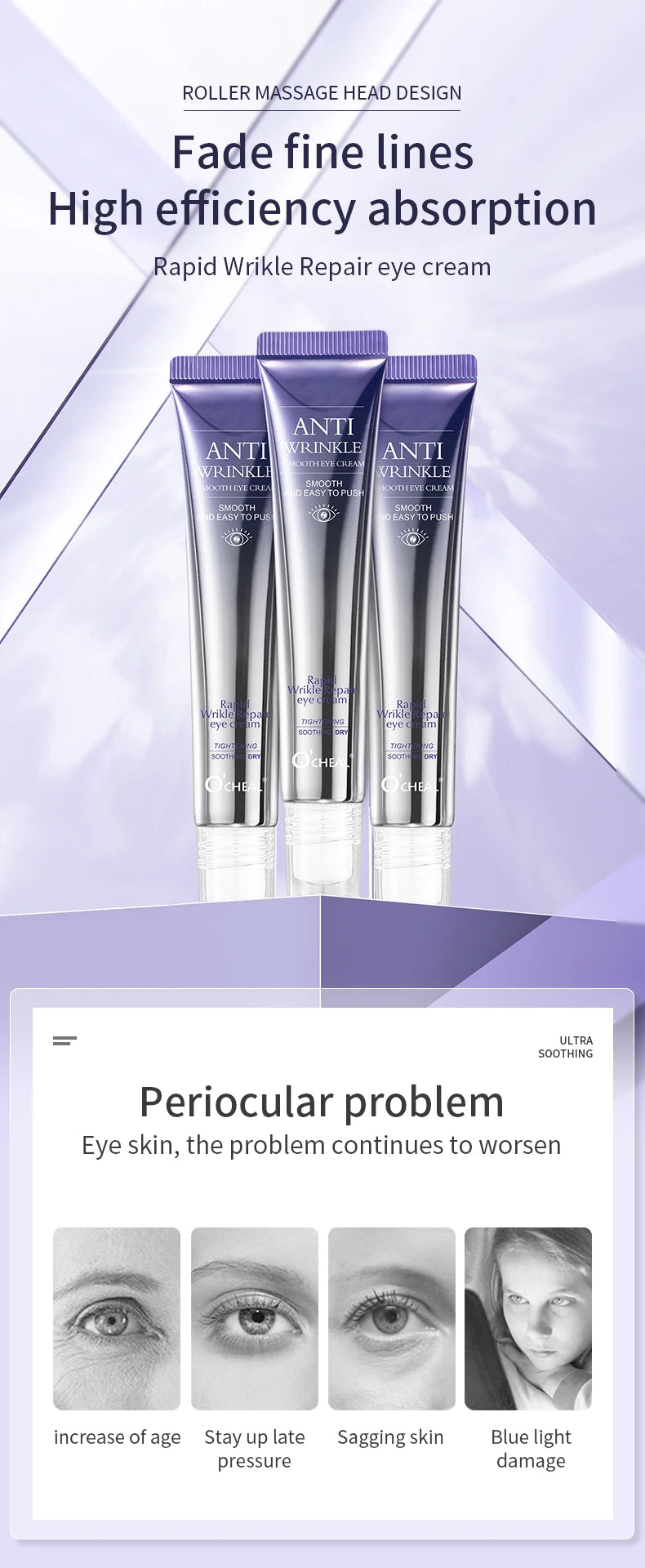 O'CHEAL – Crème Contour des Yeux avec Applicateur Roller Massant