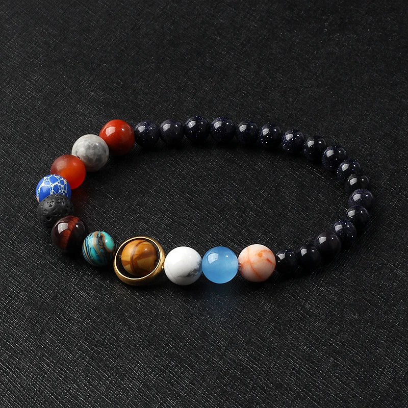 🌌 Bracelet Galaxie – 8 Planètes du Système Solaire & Étoile Gardienne