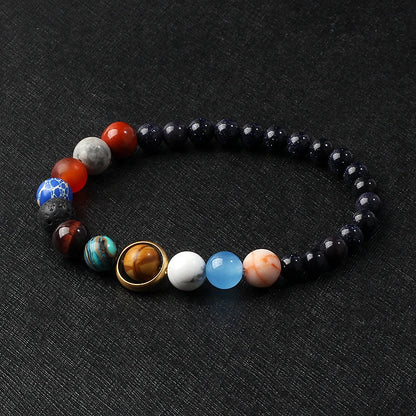 🌌 Bracelet Galaxie – 8 Planètes du Système Solaire & Étoile Gardienne