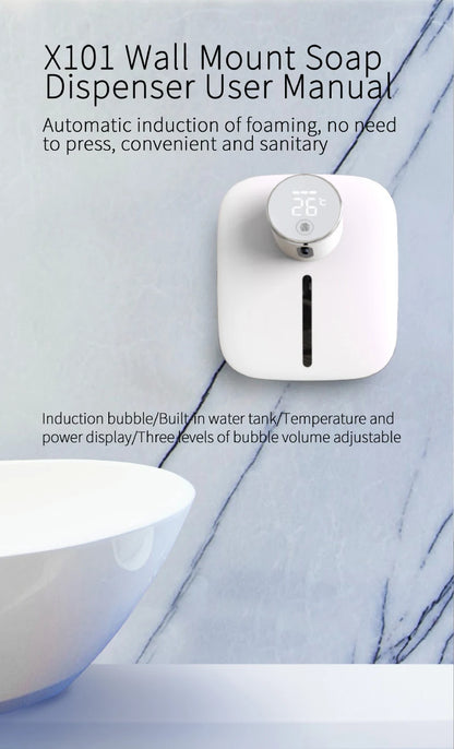 Distributeur de savon automatique mural multifonctionnel rechargeable USB Capteur infrarouge Distributeur de savon en mousse à affichage numérique LED