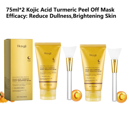 Duo de Masques Visage – Collagène Peel-Off & Nuit Curcuma Kojique, Anti-Âge.