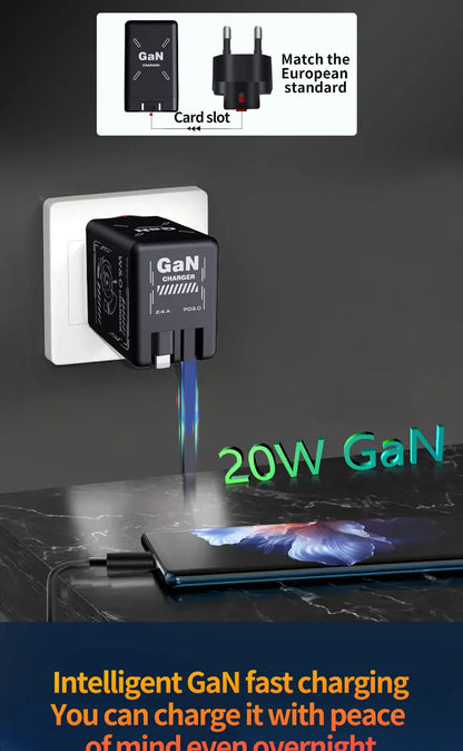 Chargeur 2-en-1 GaN 120W – Câble rétractable Type-C & Lightning | Adaptateur Portable Universel (F3)