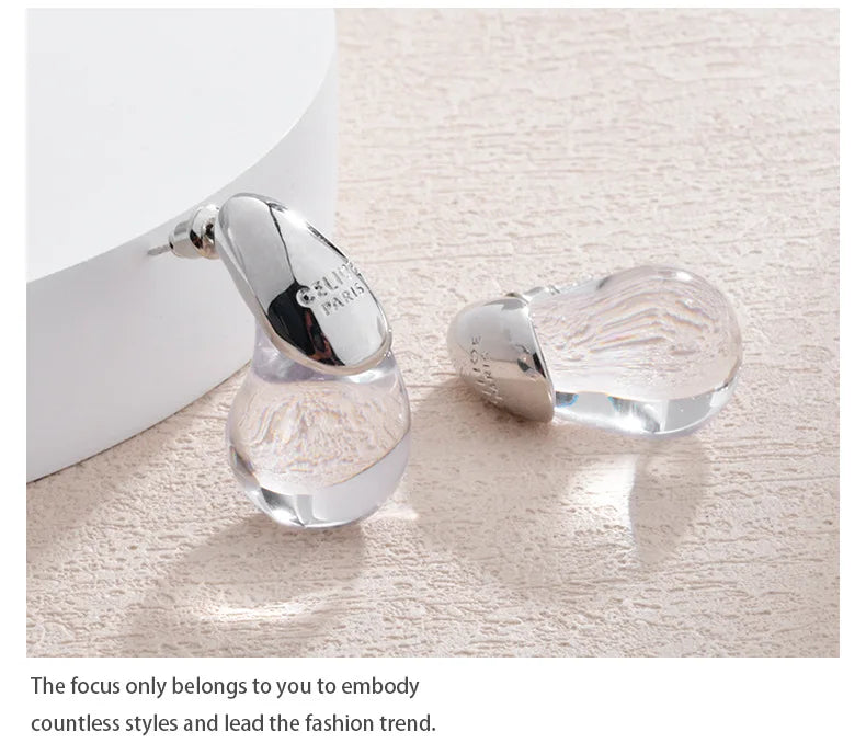 Boucles d'oreilles goutte d'eau transparentes pour femmes, plaquées or, élégantes et modernes