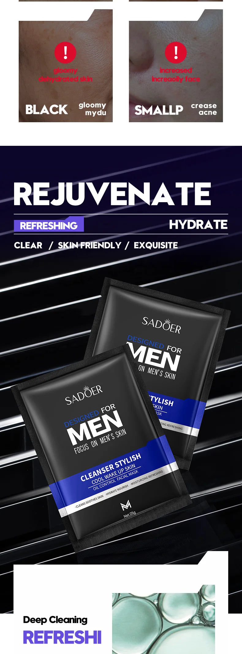 SADOER – Masque Visage pour Hommes, Hydratation intense • Anti-âge.