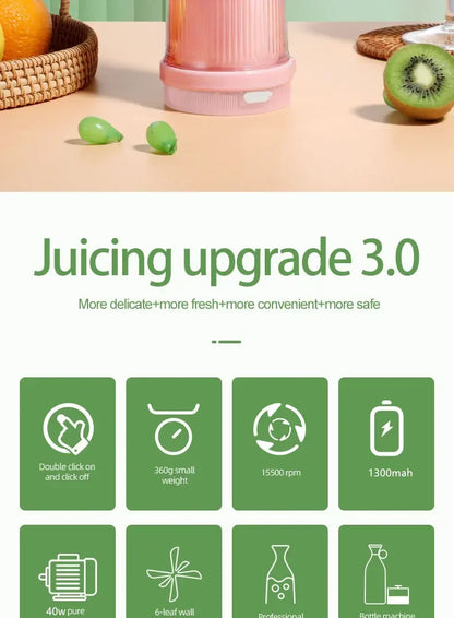 Presse-agrumes électrique Tasse 6 lames Mélangeur Milkshake Machine USB Portable Fruit Milk Mixing Tool Mini Fresh Juice Blender