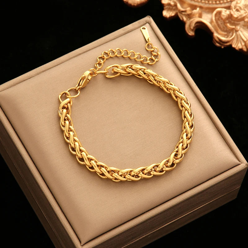 EILIECK Bracelet Torsadé en Acier Inoxydable 316L – Plaqué Or 18K, Étanche & Tendance Femme