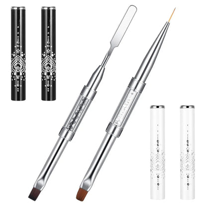 Double-extrémité Hard Nail Art Brush Builder Gel Strass Handle French Tip for Manicure Design Polish Gel Liner Professional Pen