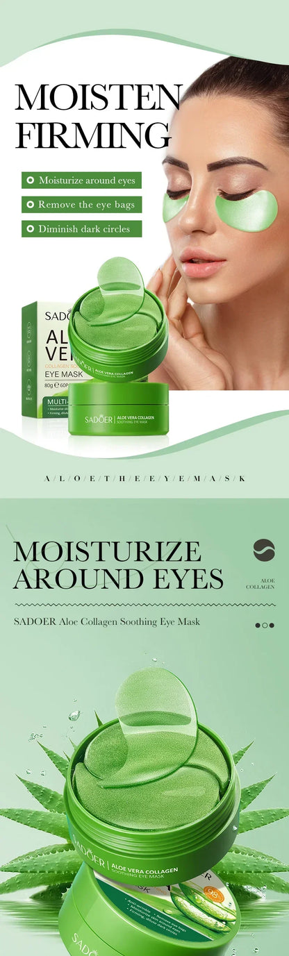 60pcs Aloe Vera Collagène Masque pour les yeux Anti-cernes Élimination des cernes Sacs pour les yeux Hydratant Rafermir Patchs pour les yeux Produits de soins de la peau des yeux