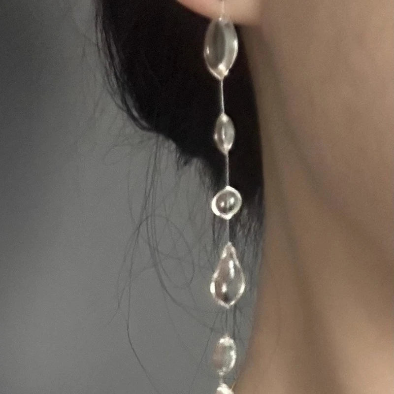 Collier et boucles d'oreilles en forme de goutte d'eau transparente, minimaliste