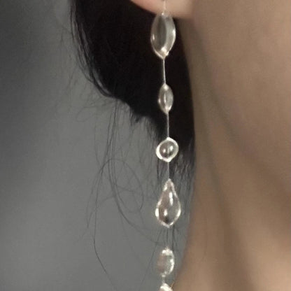 Collier et boucles d'oreilles en forme de goutte d'eau transparente, minimaliste