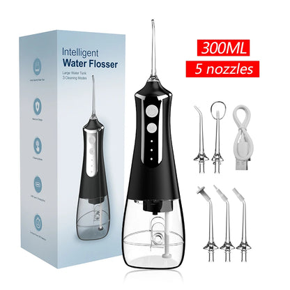 Dental Oral Irrigator Water Wire Teeth Wire Pick Mouth Washing Machine 5 Nozzles 3 USB Modes Rechargeable 300ml Tank