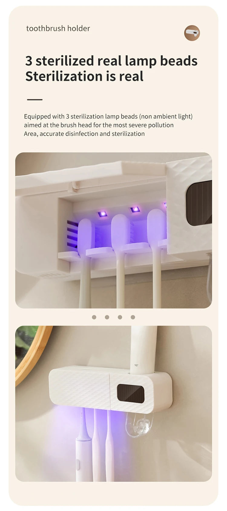 1 porte-brosse à dents intelligent, porte-brosse à dents intelligent à 3 emplacements, distributeur de dentifrice, nécessités quotidiennes domestiques