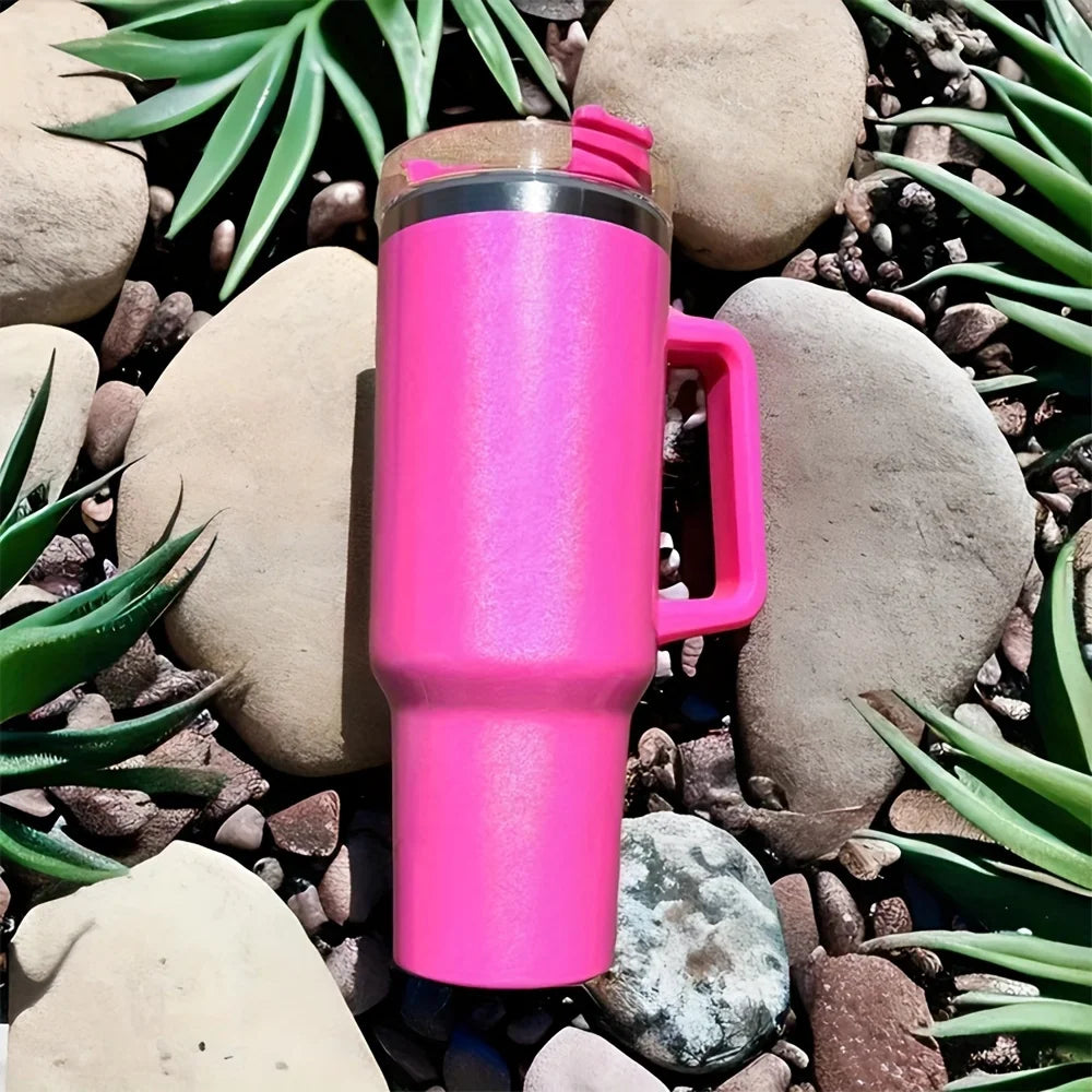 Tasse thermos en acier inoxydable de 40 oz avec couvercle à poignée et tasse de voyage en peinture arc-en-ciel isolée pour boissons chaudes et froides à l'extérieur