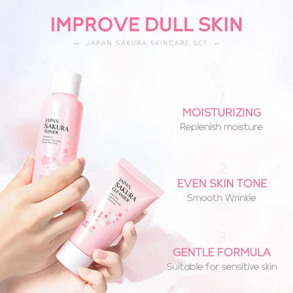 Sakura Lot de 5/3 soins pour le visage, sérum, tonique, nettoyant pour le visage, crème solaire, pour les yeux, coffret cadeau