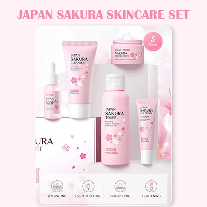 Sakura Lot de 5/3 soins pour le visage, sérum, tonique, nettoyant pour le visage, crème solaire, pour les yeux, coffret cadeau